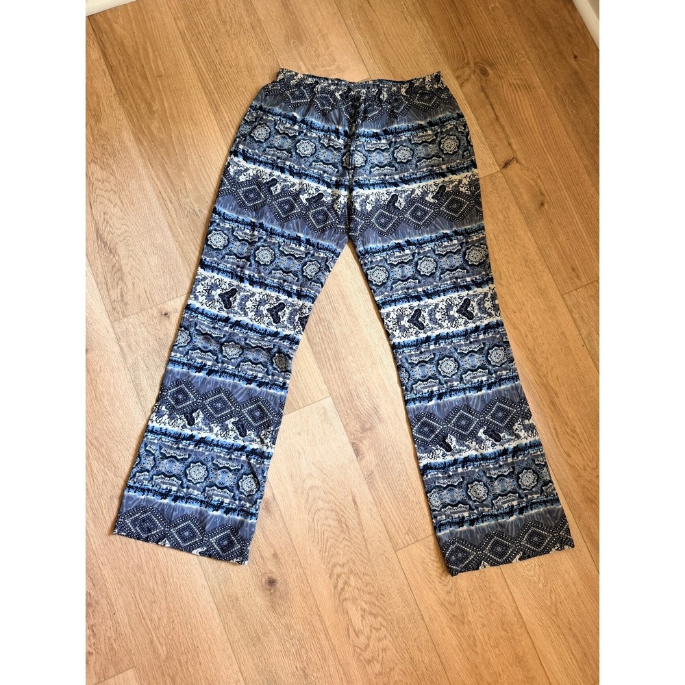 Vanilla Star Boho Printed Wide Leg Lounge Pants Blue Patterned Size Medium